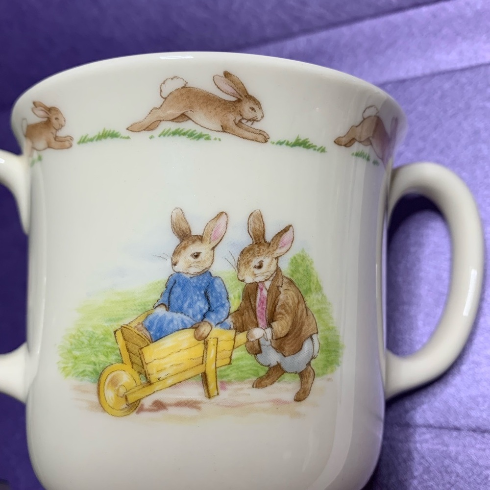 Set of 3 Royal Doulton Mug, Bowl & Bunny Bank w/ Pastel Bunny Illustration